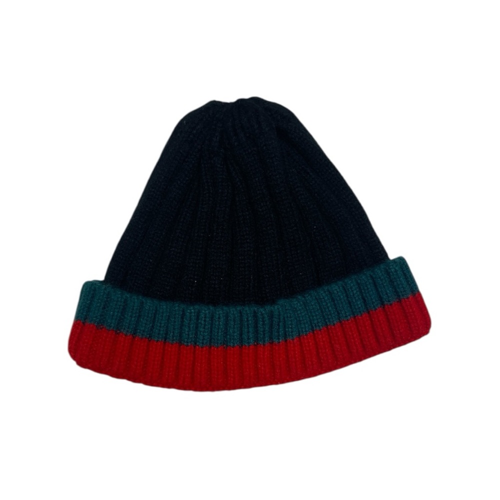 Stylish Black Beanie with Red and Green Stripes